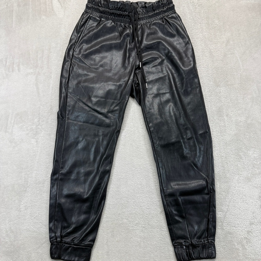 7 For All Mankind Pants Women's Small Joggers Black Faux Leather Paperbag Waist